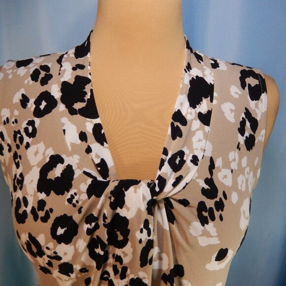 Calvin Klein Taupe/Black/White Sleeveless Knotted V-Neck Career Shell Extra Sm - Picture 7 of 11